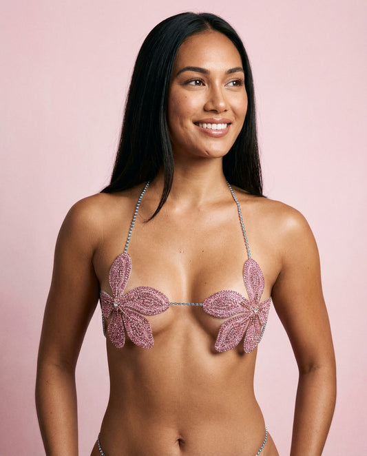 Cosmos Flower Rhinestone Bra