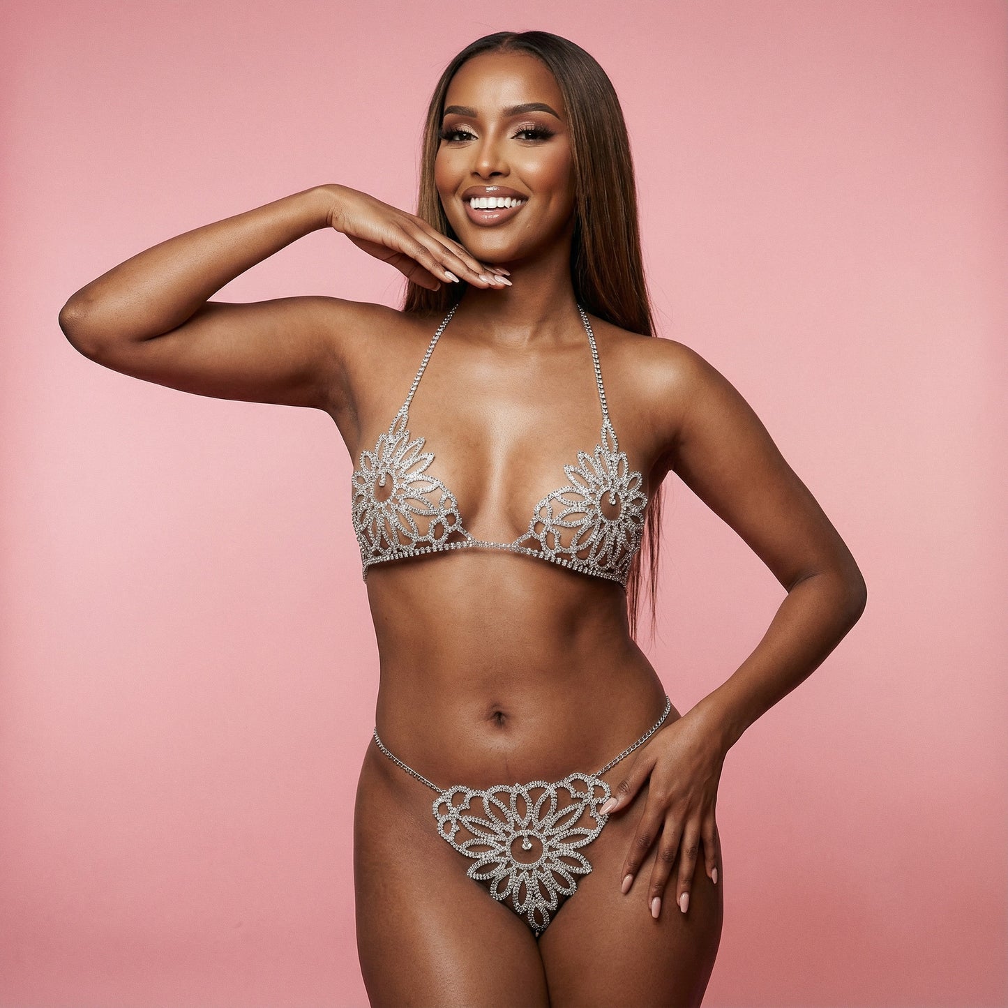 Monique Rhinestone Flower Lingerie Set