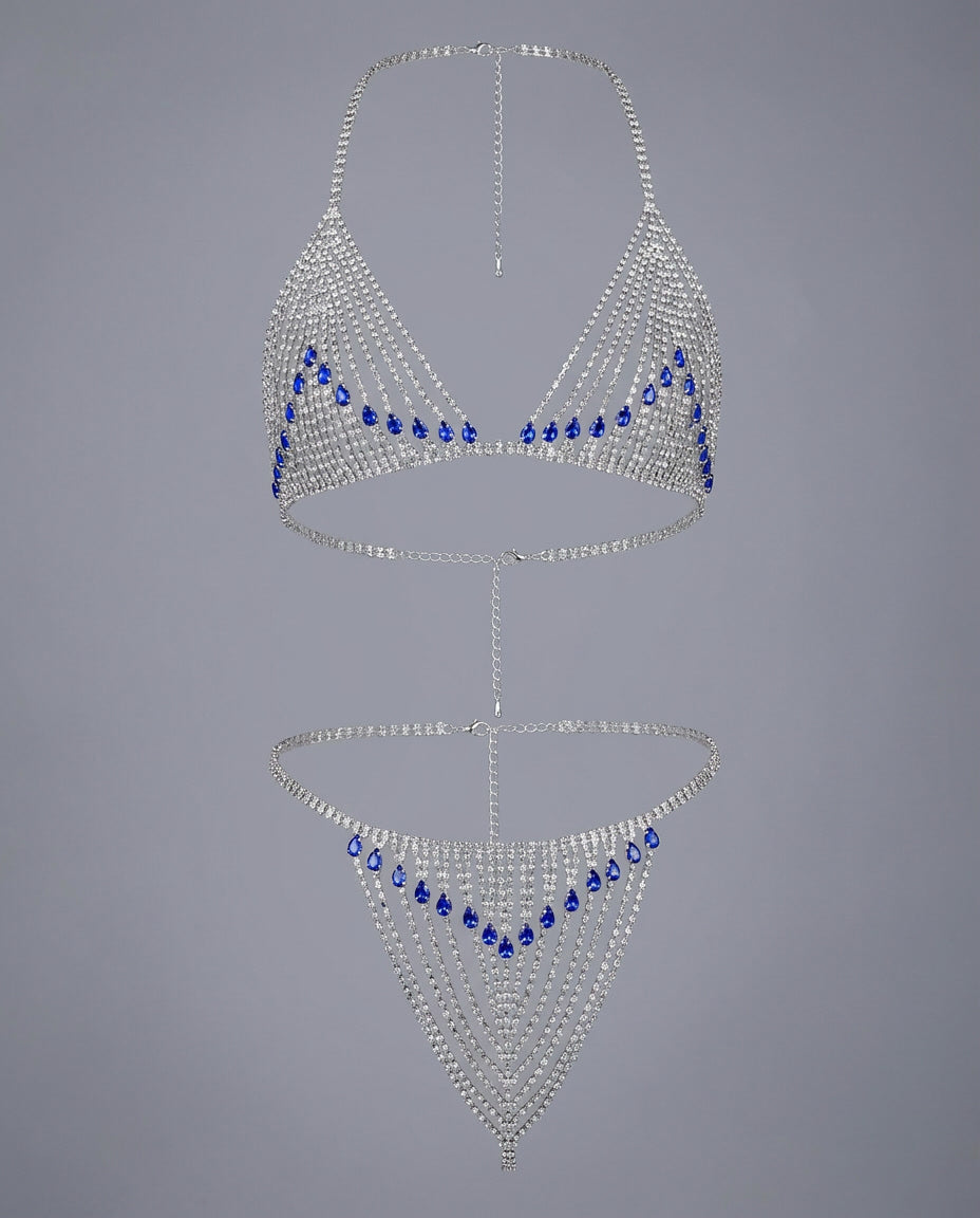Blu Rhinestone Lingerie Set