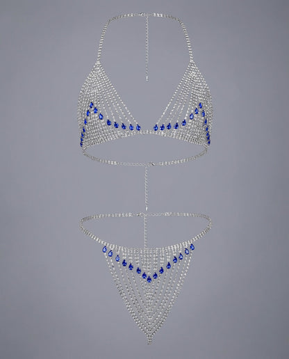 Blu Rhinestone Lingerie Set
